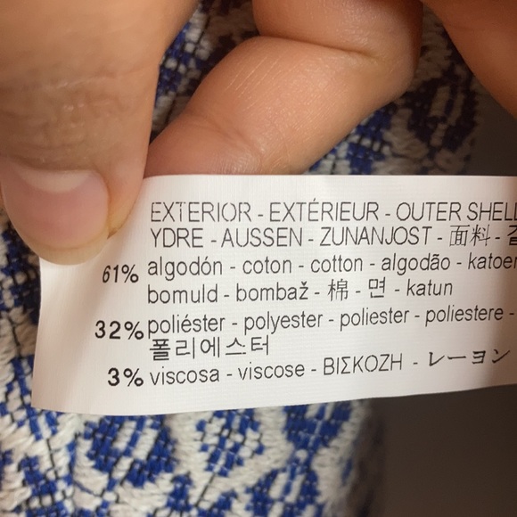 Zara Frayed Printed Blue and White Round-Neck Jacket with Front Pockets - Picture 8 of 8